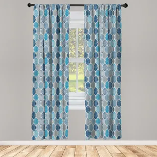 ABAKUHAUS Grau Blau Vorhänge, Gardinen, Ethnische runde Formen mit Wirbel-Skala und Streifen-Ornamental-Motiven, 2 Stück 75 x 175 cm, , Grau Hellblau Marineblau - Grau