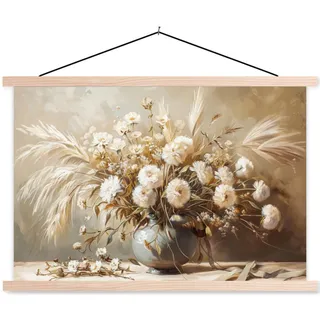 MuchoWow Poster Blumen - Vase - Stilleben - Beige 60x40 cm , Creme , Textil , Rechteckig , 60x40x0.15 cm , Bilder & Rahmen, Bilder, Sonstige Wandbilder