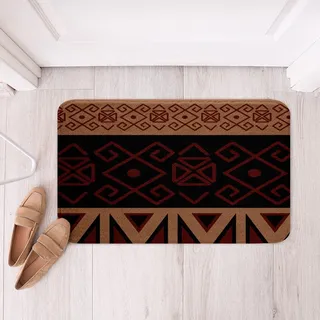 Loussiesd Bohemian Badematte 50x80cm Boho Aztec Theme Badezimmerteppich für Erwachsene Geometrie Streifen Badteppiche Dunkelbraun Badvorleger