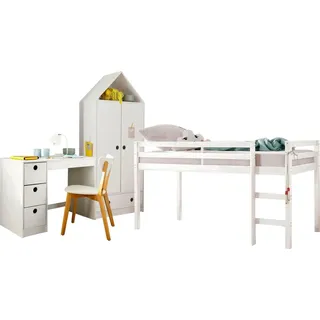 LÜTTENHÜTT Jugendzimmer-Set »Alpi« Spar-Set, 3 Stk. tlg. Hochbett, Schreibtisch und Kleiderschrank in Hausoptik, platzsparend, weiß