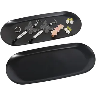 HFDONGL 2 Stück Tablett Schwarz Dekotablett Länglich Dekoschale Edelstahl Badezimmer Dessert Kosmetik Schmuck Kerzen