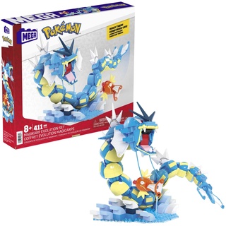 MEGA POKÉMON Karpador Evolutionsset - 411-teiliges Bauset mit Garados und Wasserlandschaft für dynamische Ausstellmöglichkeiten, 12 Verbindungspunkte, für Kinder ab 8 Jahren, HNT95