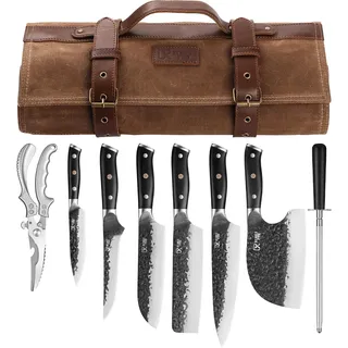XCHIEF PRO Japanische Messer Set 6-teilig Handgeschmiedetes Japan Nakiri Santoku Messer Set aus Kohlenstoffstahl Kochmesser Set mit Tragetasche für Küche Outdoor Camping BBQ usw.
