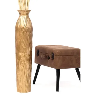 Leewadee Große Deko Bodenvase Für Dekozweige, Hohe Standvase Für Pampasgras, Design Holzvase, 85 cm, Gold