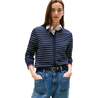 Tommy Hilfiger Damen Cardigan Jersey Stitch Elegant, Mehrfarbig (Dark Night Navy/Ivory Silk STP Gs), S