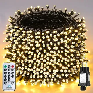 salcar 60m 1000 LED Lichterkette Weihnachtsbaum, 31V Christbaumbeleuchtung Außen mit Fernbedienung, Wasserdicht Lichterkette mit 8 Modi und Memory für Innen Garten Balkon Tannenbaum, Warmweiß