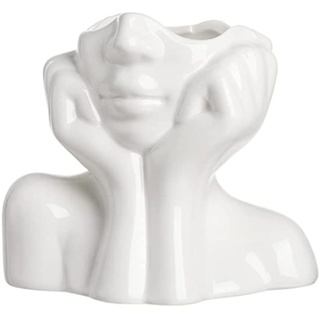 fanquare Vase mit Weiße Glänzendem Gesicht 14cm, Moderne Menschlich Porzellanvase für Heimdekoration, Einzigartige Blumen Keramikvase für Wohnzimmer, Büro