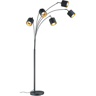 REALITY LEUCHTEN Stehlampe "Tommy, Bogenleuchte 5-flammig, exkl 5x E14 max 28W, mit Fussschalter", schwarz matt, goldfarben, 5, Ø 12cm H: 200cm, 1 Stk., Leuchten, Stehlampe Wohnzimmer mit Stoffschirmen und verstellbaren Spots, Stehlampe