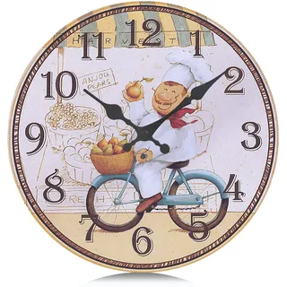 Lafocuse 30cm Küche Wanduhr Holz Lautlos, Vintage Küchenuhr Gelb Ohne Tickgeräusche, Antik Nostalgie Rustikale Retro Deko für Esszimmer Restaurant Wohnzimmer