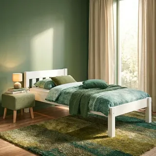 Futonbett Einzelbett 100x200 Massivholzbett Kiefer weiß Bettrahmen Zubehör wählbar V-60.38-10Wohne Zubehör - Weiß