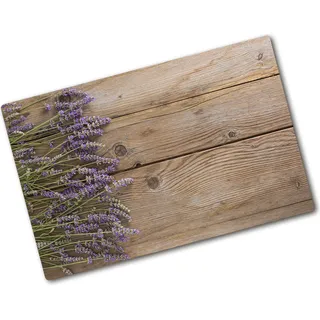 Tulup Glas Herdabdeckplatte - 80x52 cm - Ceranfeldabdeckung Spritzschutz Glasabdeckplatte - Einteilig - Blumen & Pflanzen - Lavendel Holz - Braun