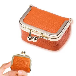 SHOFUL Mini Schmuckkästchen aus echtem Leder im Vintage Stil mit praktischem Kussverschluss kompaktes Reise Etui für Ohrringe Ringe Ketten und Armbänder orange