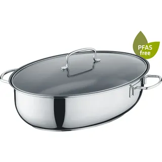 Ovaler Edelstahlbräter, PFAS-frei 38 x 25,5 cm, Edelstahl, poliert - Silber