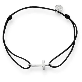 GLANZSTÜCKE MÜNCHEN Damen-Textilarmband schwarz Kreuz Sterling Silber 15-22 cm - Armbändchen Armband mit Anhänger Stoffbändchen Armkettchen Textil