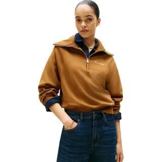 Tommy Hilfiger Damen Sweatshirt mit Reißverschluss Classic Script Fleece Half-Zip, Braun (Highland Khaki), M