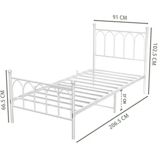 Stilvora Metallbett 90/200 mit Matratze, mit Lattenrost, Stauraum unter dem Bett, Weiß , Metall , 90x200 cm , Schlafzimmer, Betten, Metallbetten