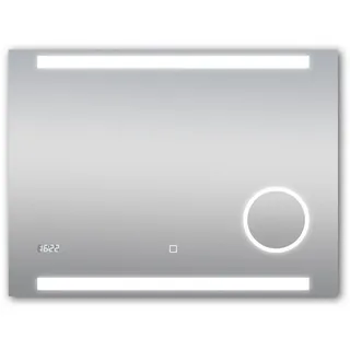 DSK Talos King LED Badspiegel 80x60 cm – Wandspiegel mit beleuchtetem Kosmetikspiegel – Neutralweißes Licht – Beleuchteter Badezimmer Spiegel mit Digitaluhr und modernen Features