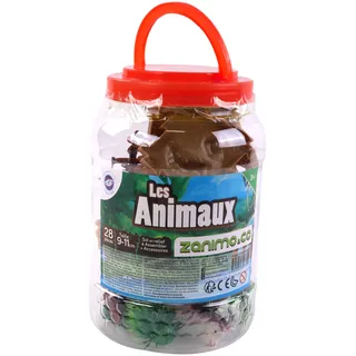 zanimo & CO - Bauernhof-Tierfass und Zubehör - 030331 - Mehrfarbig - Kunststoff - 28 Stück - Kinder-Spielzeug - Realistisch - Miniatur - Tierassortiment - Ab 3 Jahren