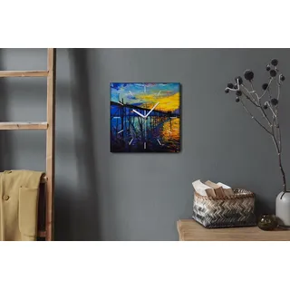 Coloray Hodiny Unikátní 30x30 cm Tiché hodiny Pro obývací pokoj a kuchy Nástnné hodiny Plátno Bílé ruiky hodin - Pier Sunset