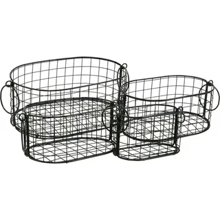 Drahtkorb Set mit Griffen Metall Schwarz - Vielseitige Aufbewahrung & Dekoration - 4 Größen - Schwarz