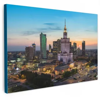 MuchoWow Leinwandbild Polen - Sonne - Warschau Wohnzimmer 120x80 cm , Blau , Textil , Kiefer , Rechteckig , 120x80 cm , FSC 100% , gerahmt , Bilder & Rahmen, Bilder, Leinwandbilder