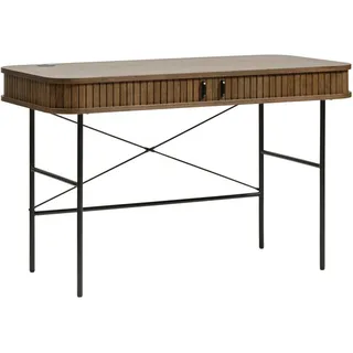home24 Schreibtisch, Eiche, Dunkelbraun, Metall, furniert, rechteckig, Rundrohr, 60x75x120 cm, Kabeldurchlass, Stauraum, Arbeitszimmer, Schreibtische, Bürotische