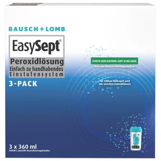Bausch + Lomb EasySept Peroxidlösung - Kontaktlinsendesinfektions-Lösung für weiche Kontaktlinsen, Einstufen-Peroxidsystem mit Behälter, 3er Pack, 3 x 360 ml