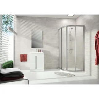 HÜPPE Alpha 2 Gleittür, 1/4-Kreis, mit zwei festen Segmenten, 900x900x2000mm, Radius 550mm, vollgerahmt, A22519087264, Duschkabine: Profilfarbe silber matt Kunstglas Pacific S klar