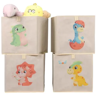 Navaris Aufbewahrungsbox Kinderzimmer - 4er Set - 33 x 33cm Kinder Spielzeug Box Dinosaurier Design - Box Spielzeug Kisten - Baby Ordnungsboxen Aufbewahrungsboxen - Toybox faltbar