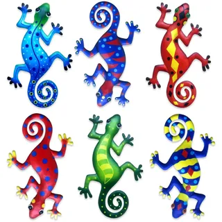 Linkstyle 6 Stück Metall Wanddeko Outdoor, 20.5cm Garten Wandkunst Deko, Gecko Wall Decor für Wohnzimmer Schlafzimmer Balkon Terrassen Zaun