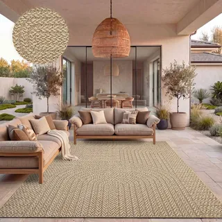 TT Home Outdoor Teppich Wetterfest Garten Schlafzimmer Flur Regenbogen Muster Boho Design Unifarben Sisal Look Moderner Style Größe 80x150 cm - Beige