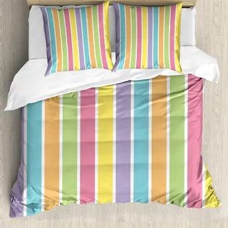 ABAKUHAUS Bunt Bettbezug, Pastell Sommer Funky, Milbensicher Allergiker geeignet mit Kissenbezügen, 155 cm x 220 cm - 80 x 80 cm, Mehrfarbig