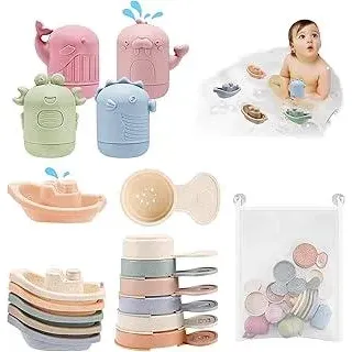 16 Stück Badewannenspielzeug,Baby Badespielzeug mit Spritztiere Boote Badelöffeln,Baby Silikon Wasserspielzeug Kinder,Schwimmbad Badewanne Bad Spielzeug für Jungen Mädchen 3 Jahre