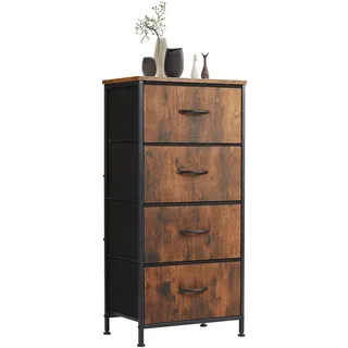 Sweetcrispy Kommode mit 4 Schubladen, Stoff Schubladenschrank, Schmal Schrank, Kommode Schlafzimmer, Industrial Stil für Wohnzimmer, Kinderzimmer, Flur Aufbewahrungsschrank, Braun