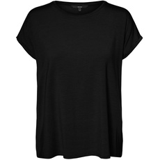 Bild Damen T-Shirt Basic Rundhals Top Oberteil Tief Angesetzte Schultern VMAVA, Farben:Schwarz, Größe:S
