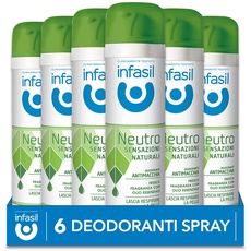 Infasil Deodorant Spray Neutral Natürliche Empfindungen Duft mit ätherischem Öl, schmutzabweisend, ohne Aluminiumsalze, 6 Lufterfrischer à 150 ml