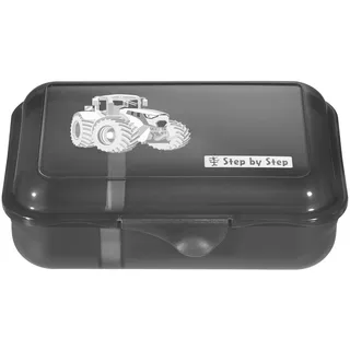 Step by Step Lunchbox „Tractor Freddy“, schwarz, mit Trennwand und Klickverschluss, spülmaschinenfest, BPA-frei, für Schule und Kindergarten, für Jungen, 0,9 Liter