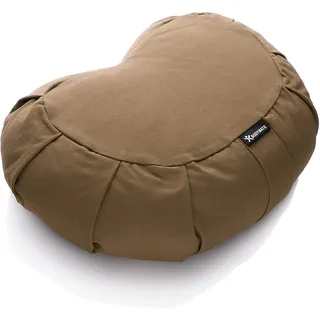 BODYMATE Halbmond Yogakissen 42cm lang 30cm breit und 15cm hoch Chocolate mit Buchweizen-Spelz Füllung – Maschinenwaschbarer Bezug aus 100% extra dicker Baumwolle – Meditationskissen – Sitzkissen