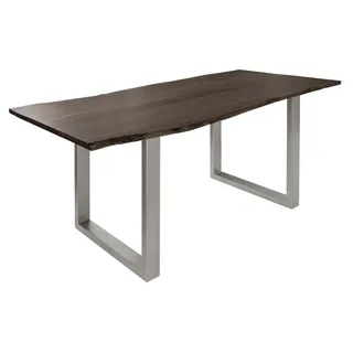 MASSIVMOEBEL24.DE Baumtisch Akazie 140x90x76 grau Beine silber matt FREEFORM 3 - Grau