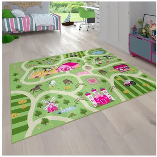 Paco Home Kinder-Teppich Für Kinderzimmer, Spiel-Teppich Mit Landschaft und Pferden, In grün