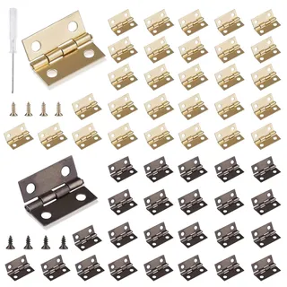 Roosea Scharniere Klein 60 Stück Scharniere Klappbar Klein Mini Scharnier mit Schraubendreher und 240 Schrauben für Holzbox Schmuckbox Cabinet, Golden+Retro, 15mm*18mm