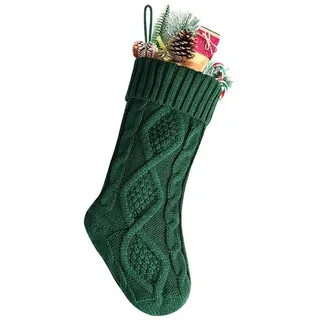 Meiwash Weihnachtssocken Deko Weihnachten Strumpf Weihnachtssocke Kabel Gestrickt Strumpf Burgund Stricken Größe Personalisiert Weihnachtsstrümpfe Geschenk Dekorationen (37cm, Grün)