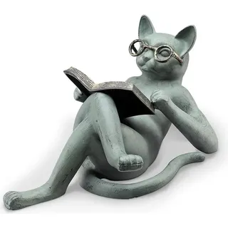 Garten Dekoration Katzen Statue Katzenfigur Lustige Harz Lesende Brille Katze Garten Skulptur Dekoration für Garten, Zuhause, Wohnzimmer