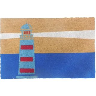 Relaxdays Fußmatte Kokos 80x50cm, Türvorleger Leuchtturm, rutschfest, wetterfest, Fußabstreifer innen & außen, bunt