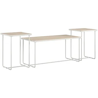 DHP Furniture Dante Satztische 3er Set, Natur/Weiß, 99 x 49 x 47 cm, Couchtisch mit 2 Beistelltischen, stapelbare Wohnzimmertische mit Metallrahmen im modernen Design