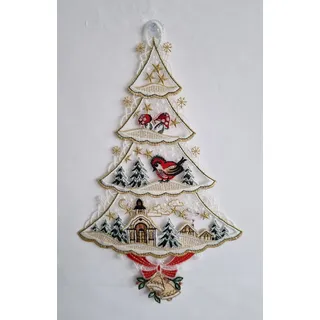Stickereien Plauen Fensterbild "Fensterbild Tannenbaum Modern" echte Plauener Stickerei, bunt