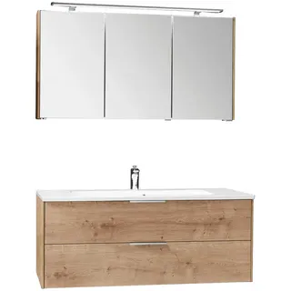 Novel Badezimmer , Eichefarben , Holzwerkstoff , 2 Schublade(n) Schubladen , 123.2 cm , Goldenes M, Made in Germany , hängend , Badezimmer, Badmöbelsets & Badmöbelserien, Badmöbel-Sets
