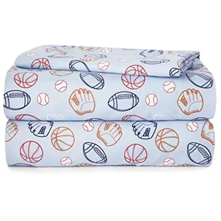 Heritage Kids 4-teiliges Bettlaken-Set, bestehend aus Bettlaken, Spannbetttuch und 2 Kissenbezügen, Sportdruck, voll, blau (K687912)