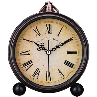 SWHONG Europäische Retro Tischuhr Desktop Vintage Wecker Metall Ornamente Pendeluhr Home Wohnzimmer Schreibtisch Uhr Schwarz