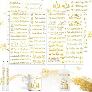 Kerzentatoos für Weihnachten - 4 PCS A5 Glitzer Gold Tattoo, Tattoofolie, Blattgold Kerzenfolie, Wasserschiebefolie zum Dekorieren, Geschenk (A)